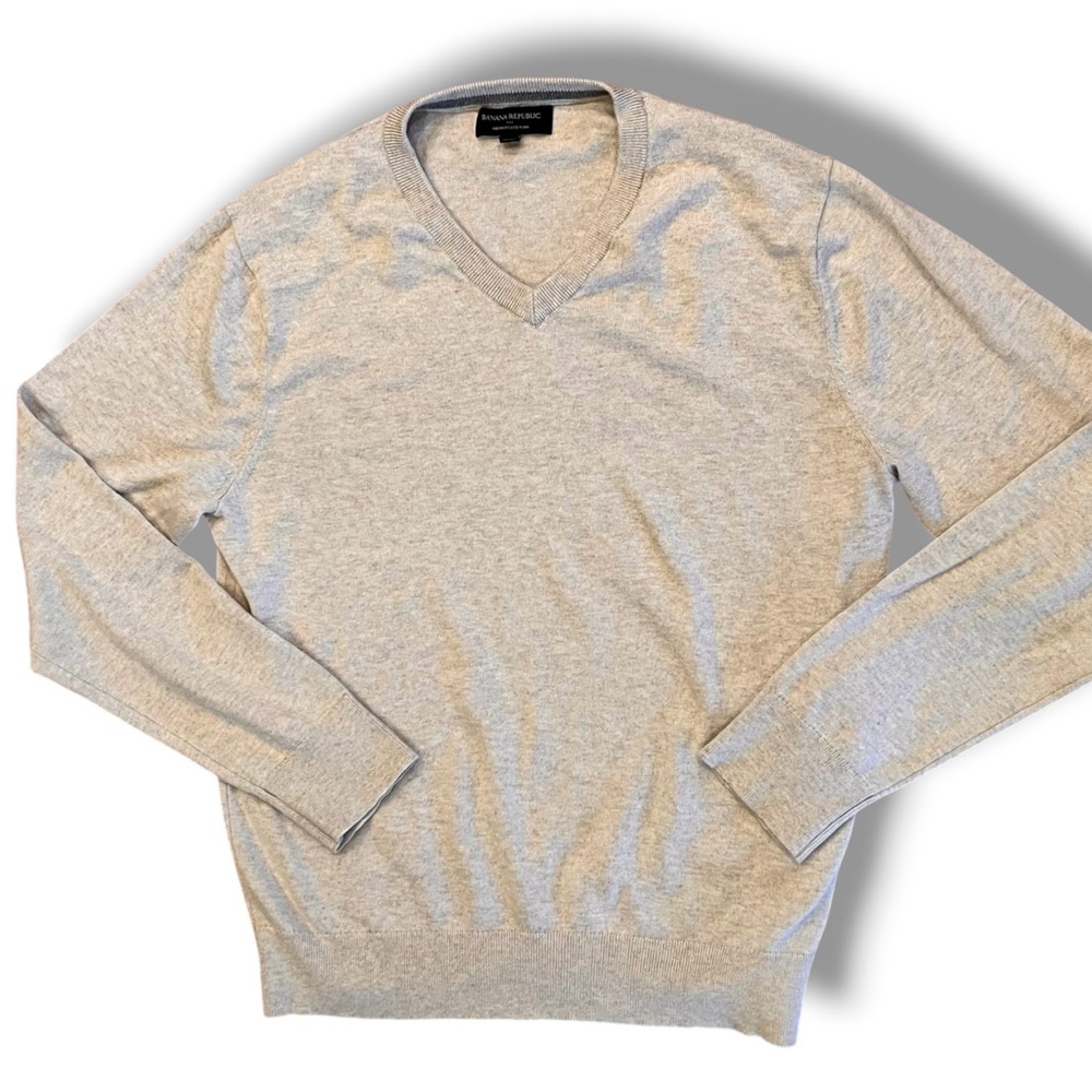 Banana Republic Men's Tan V-neck Silk Cashmere Blend Sweater Size Large Preppy - Picture 3 of 9